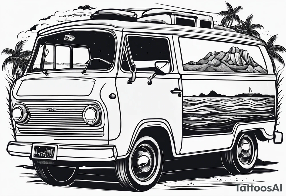 Coffee mug with beach scene on it for coffee truck logo tattoo idea