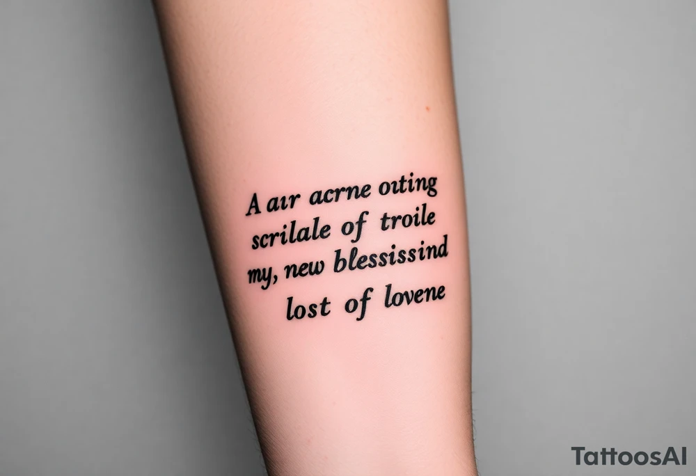 A large burning scroll of a bible scripture about new blessing and lost of a love one tattoo idea