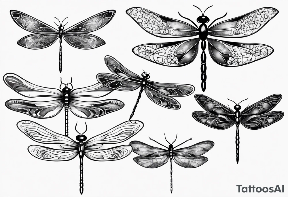 4 dragonflies flying tattoo idea