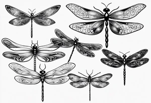 4 dragonflies flying tattoo idea