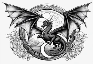 Dragon roman empire structures straight lines sun moon tattoo idea