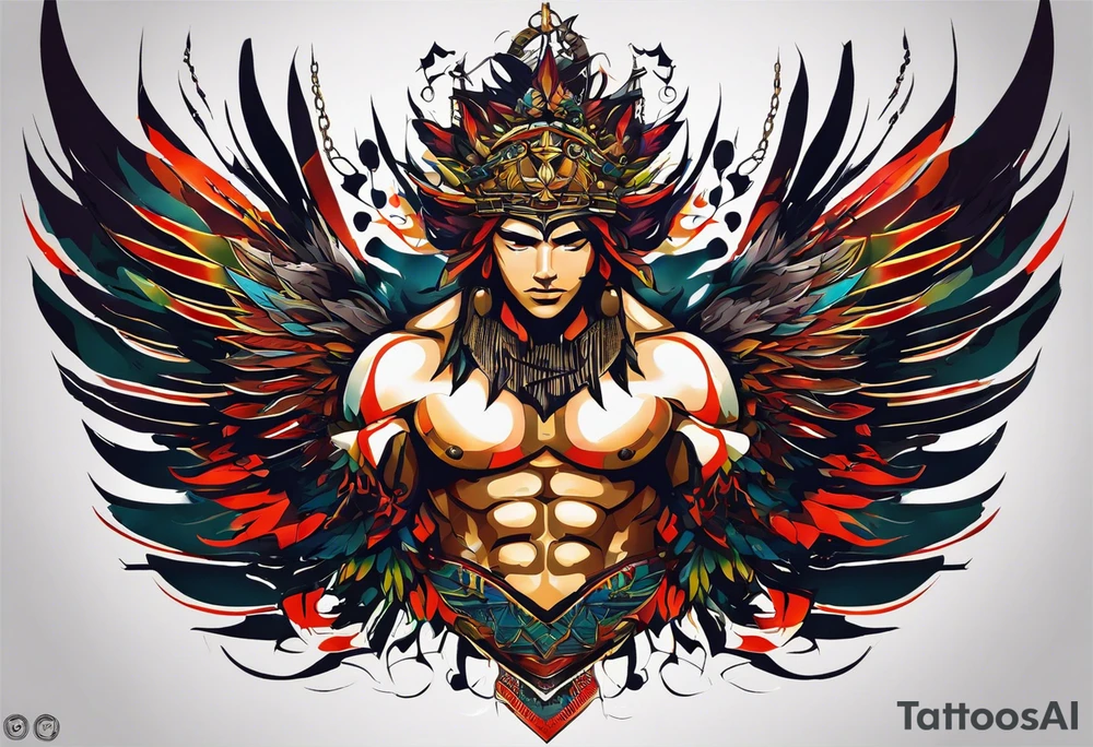 Wide tattoo that appears to be bursting out of the skin, symbolizing freedom. The tattoo should be vibrant and dynamic, with bold lines and colors that evoke a sense of liberation and empowerment. Consider incorporating elements such as broken chains, or other symbols of freedom. The tattoo should be visually striking and thought-provoking, inviting the viewer to reflect on the importance of personal freedom. tattoo idea