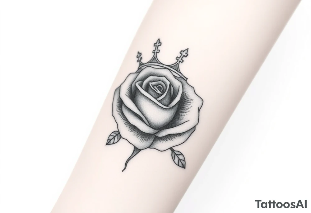 A rose with a large crown on-top of it tattoo idea