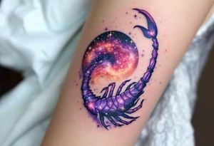 The hooked tail of Scorpius with amethyst hues as it circles the heart of the Milky Way along Scorpius star constellation tattoo idea