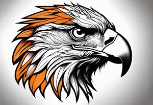 powerful eagle head with orange tone sleeve tattoo idea