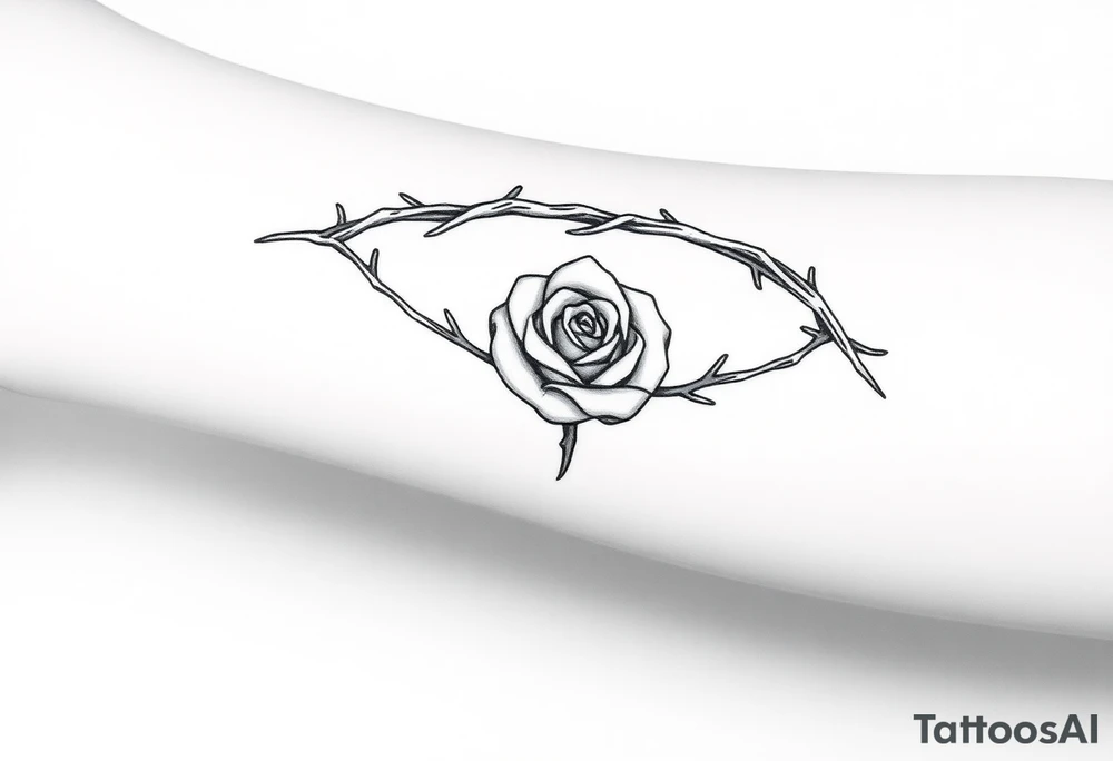 Oblong Crown of braided thorns with a rose with a stem in the middle tattoo idea