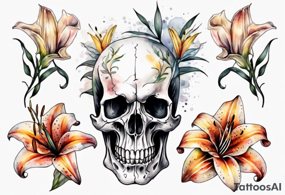 Skull and lilies tattoo idea