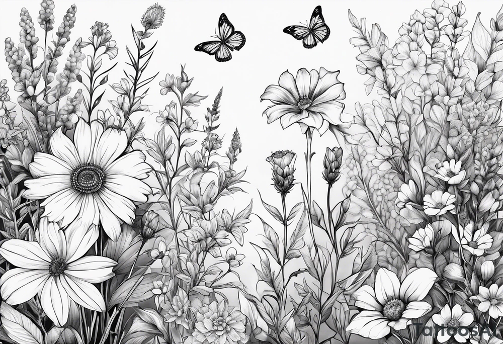 Wildflowers, smaller, vertical tattoo idea