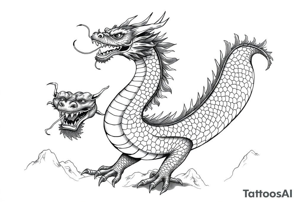 chinese dragon from the front,landscape. tattoo idea