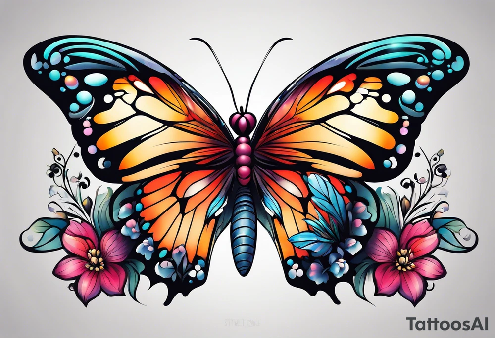 animal butterfly , flower tattoo idea