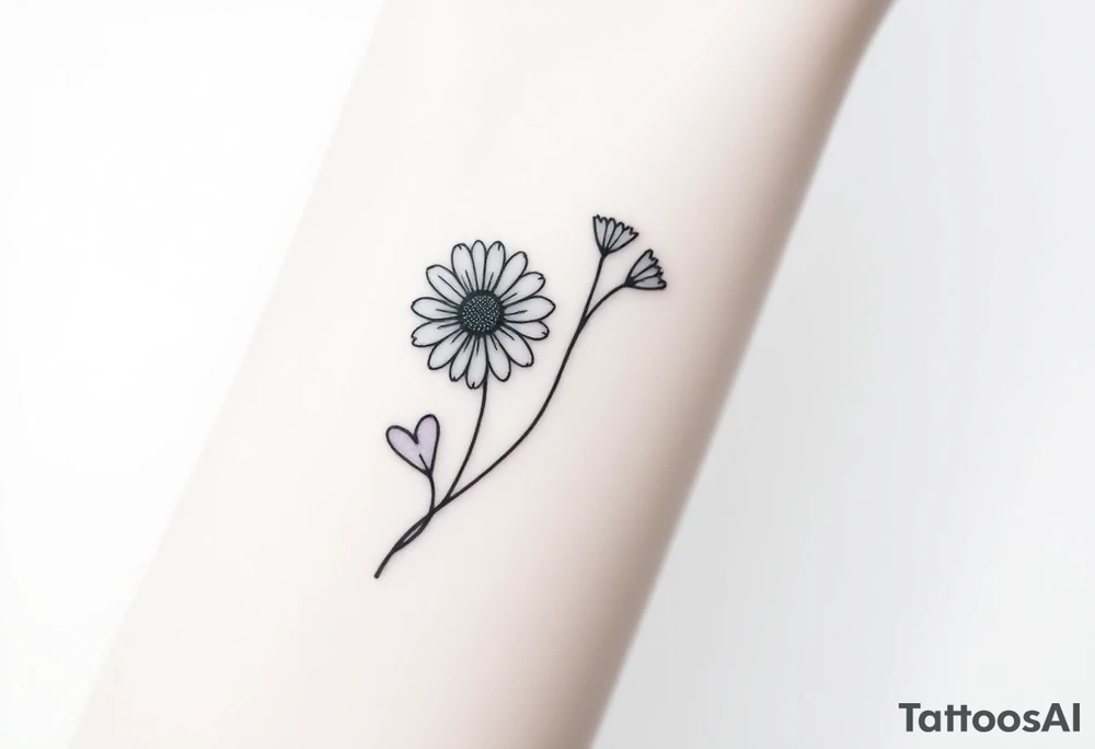 Yellow daisy & Purple Hearts tattoo idea