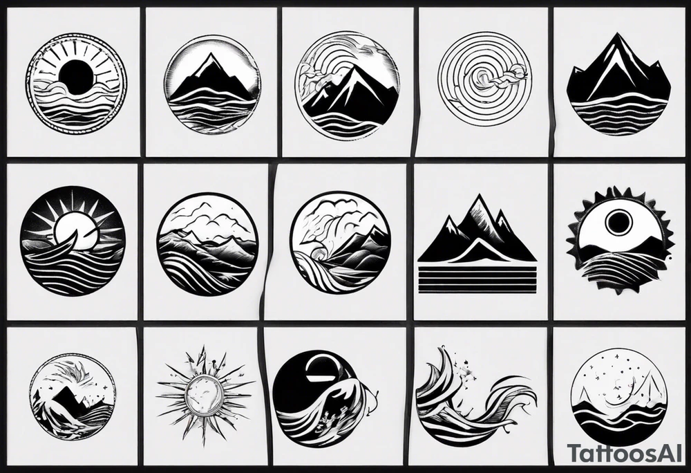 mountains, waves, sun tattoo idea