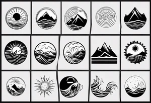 mountains, waves, sun tattoo idea
