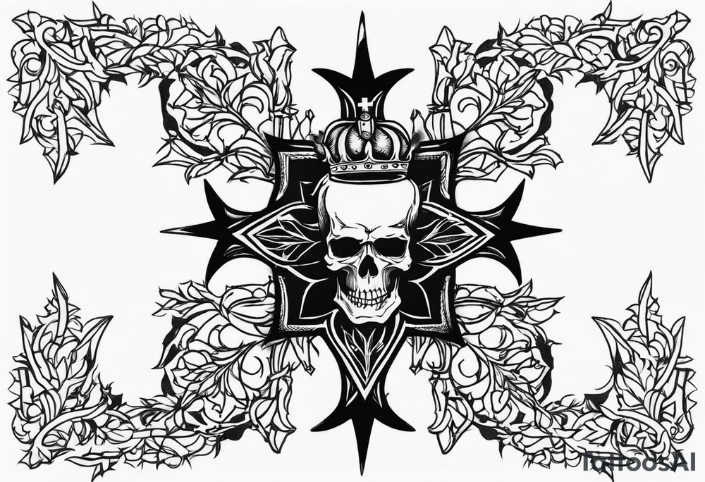Cross with crown with thorns on top of it tattoo idea