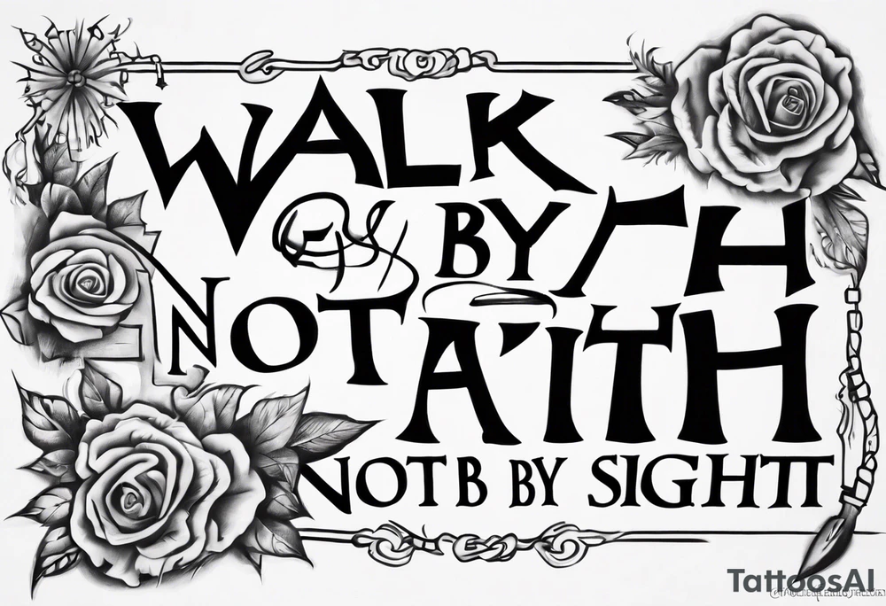 “walk by faith, not by sight” stairwell wrapping around the quote. This design captures the essence of the journey guided by faith. tattoo idea
