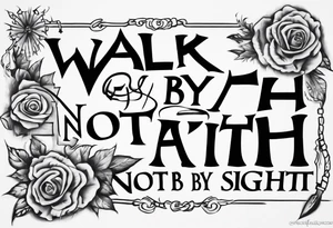 “walk by faith, not by sight” stairwell wrapping around the quote. This design captures the essence of the journey guided by faith. tattoo idea