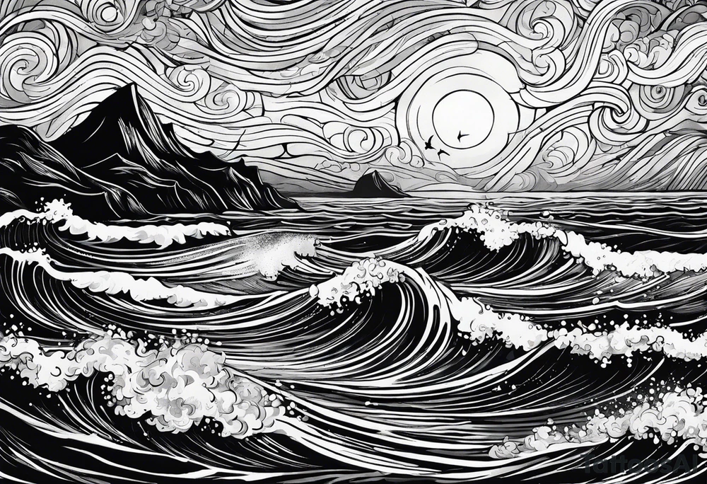 picture 8 by 8 centimeters of sea waves during a storm starry night van gogh tattoo idea