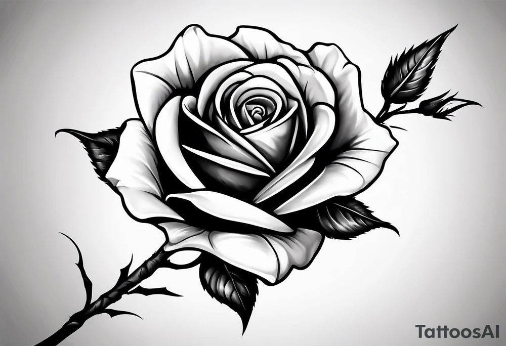 A long stem rose stem stabbed through a human hand like an arrow tattoo idea