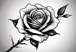 A long stem rose stem stabbed through a human hand like an arrow tattoo idea