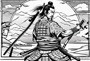 samurai on a japan sunset tattoo idea