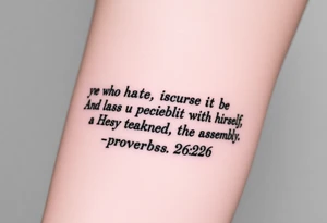 proverbs 26:25-26
He who hates, disguises it with his lips,And lays up deceit within himself,Their hatred may be concealed by deception,but their wickedness will be exposed in the assembly. tattoo idea