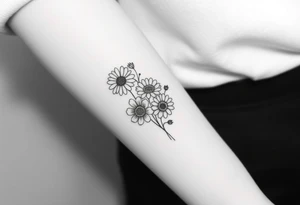 Small flower bouquet with flowers, 1 daisy, 2 cosmo, 1 poppy, 1 chrysanthemum, tattoo idea