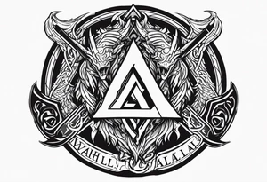 Valhalla sword shield dragon axe Valknut fire tattoo idea