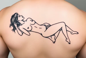 silhouette of woman lying on her side partially unclothed thin lines tattoo idea