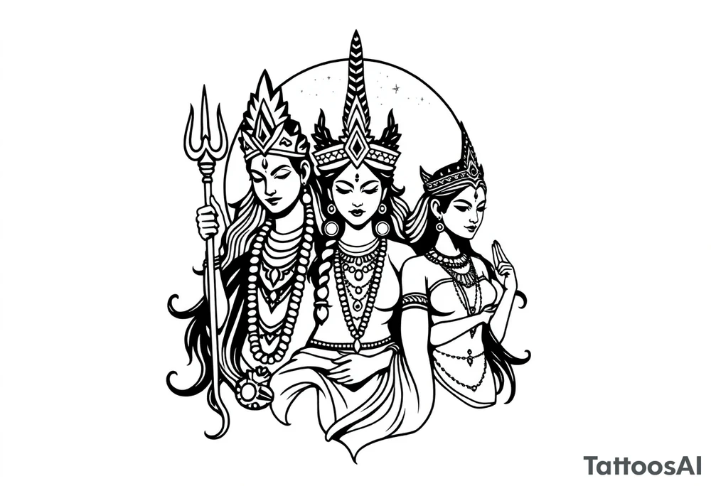 Lord Shiva, Godess Kali, Godess Lilith Together with the moon in the background tattoo idea