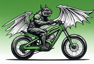 gargoyle riding a full suspension green mountain bike with a shadow no background with wings tattoo idea