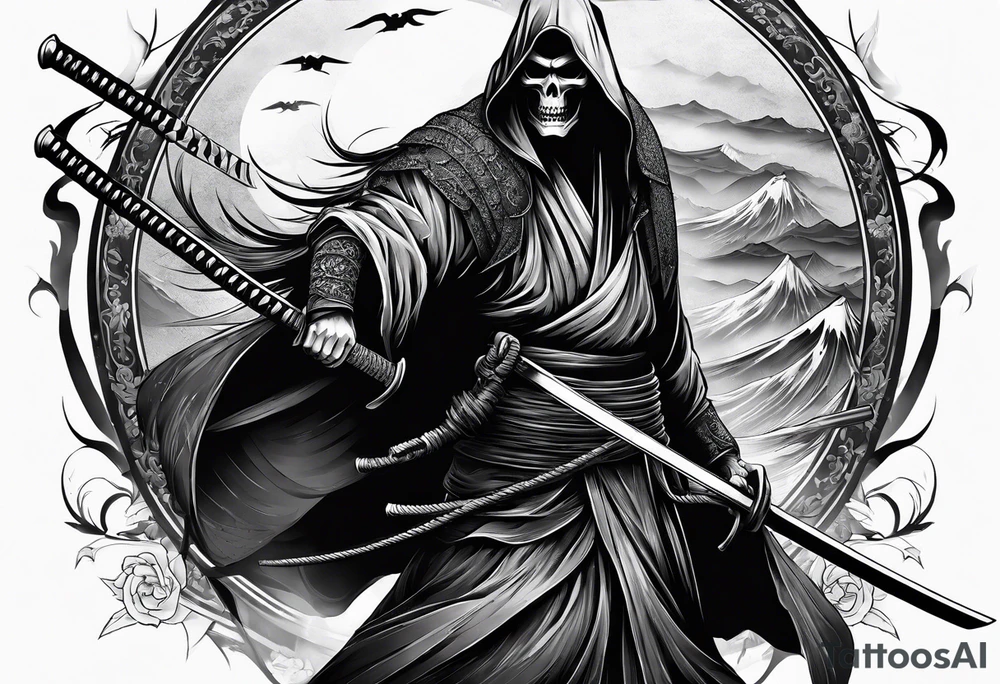 katana with grim reaper tattoo idea