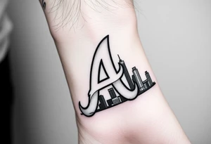 On the front of the wrist Atlanta Braves logo “A” overlapping a 3D Atlanta skyline. tattoo idea