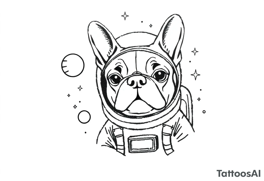 a space themed tattoo of my french bulldog mars. include elements in space like planets and stars. mars should be depicted as a astronaut tattoo idea