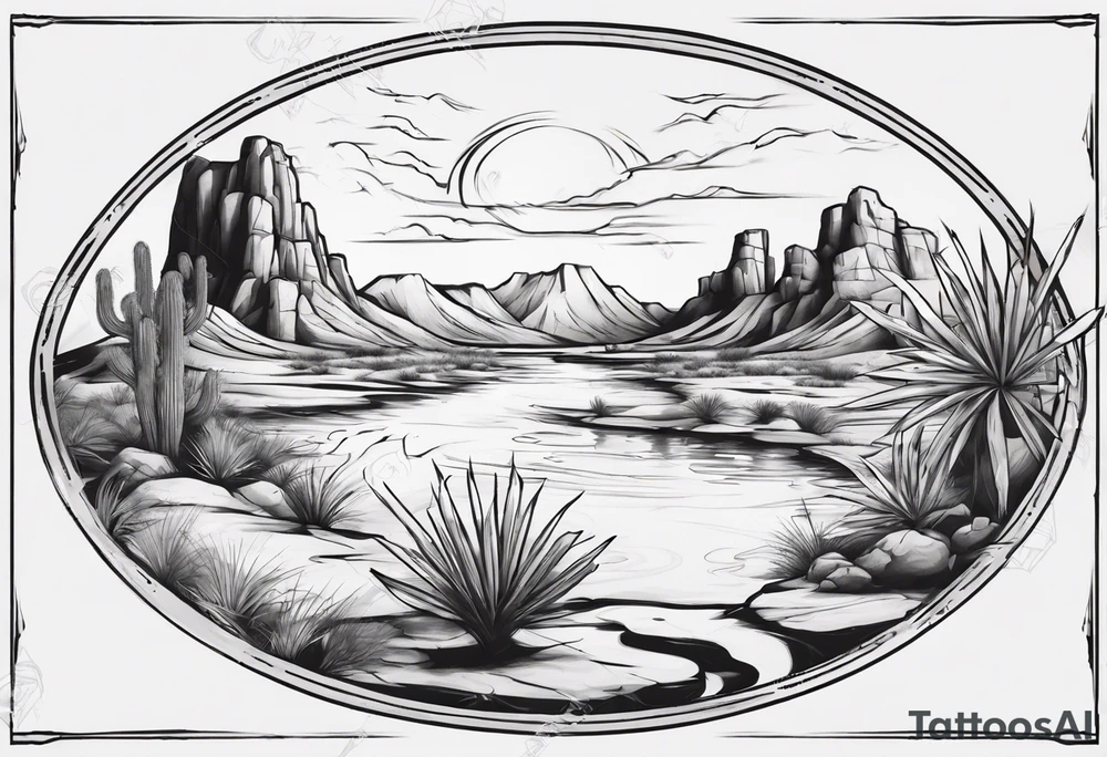 Desert river landscape tattoo idea