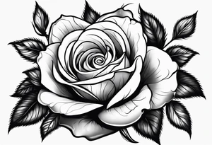 Bloomed rose attached with female body, kneeling tattoo idea