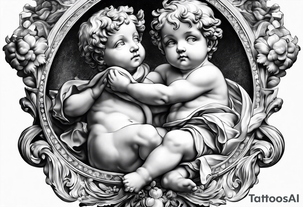 one putti holding the globus with by Michelangelo tattoo idea