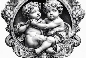 one putti holding the globus with by Michelangelo tattoo idea