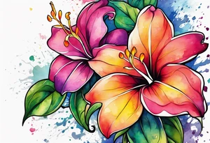 abstract mandevilla flowers on a vine, with color leaking out into the background tattoo idea