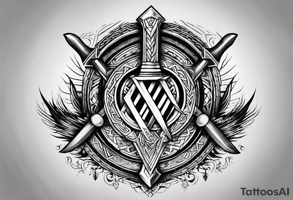 Valhalla stairs sword shield axe Valknut tattoo idea
