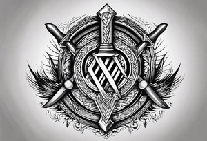 Valhalla stairs sword shield axe Valknut tattoo idea