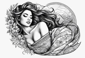 girl sleeping in fabric of reality blanket tattoo idea