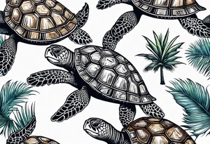 Sea turtle Beach tropical palm trees tattoo idea