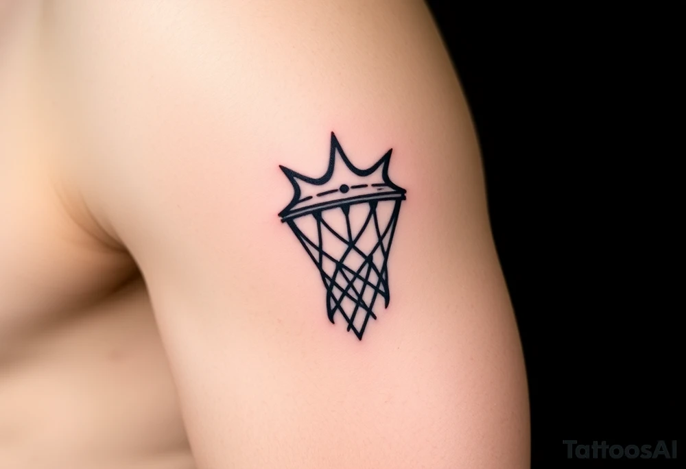 Basketball and basketball hoop with a crown, tribal influence tattoo idea