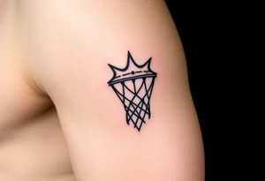 Basketball and basketball hoop with a crown, tribal influence tattoo idea
