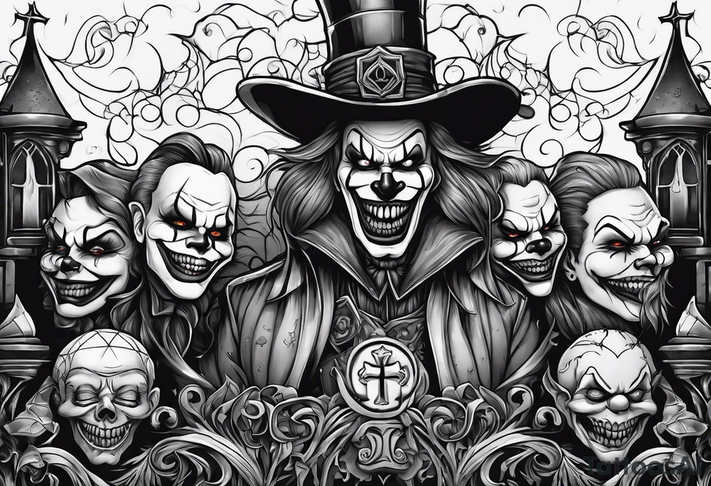 evil faces in the graveyard half decayes with penny wise the clown tattoo idea