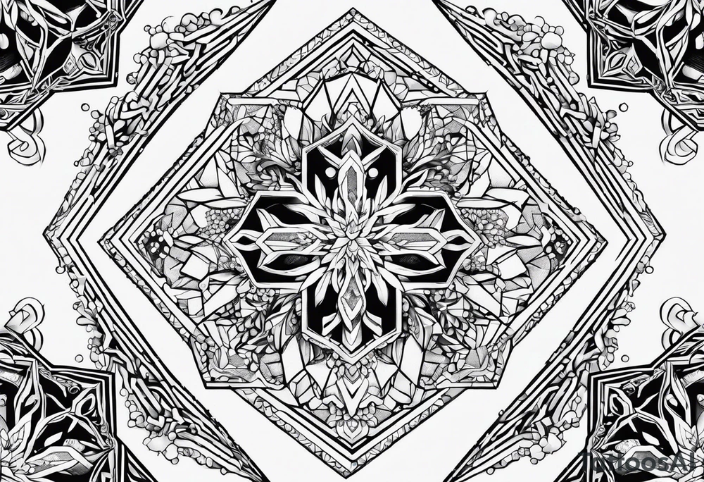 Hexagon linked snow crystal cloud tattoo idea