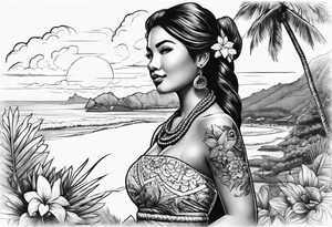 Hula Girl with scenic background tattoo idea
