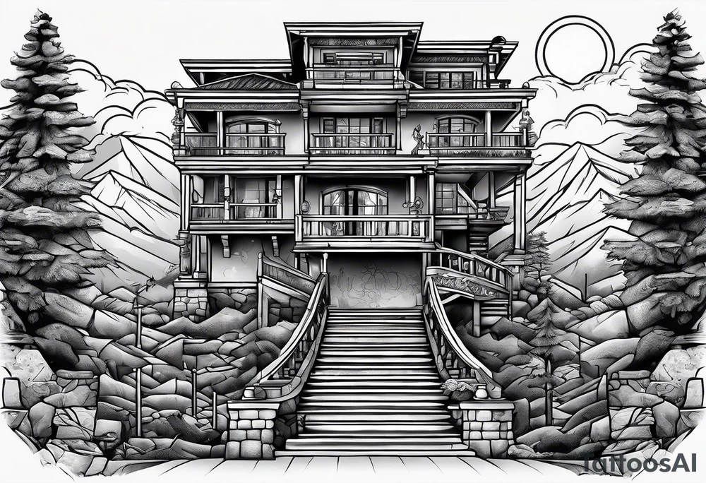 The text "Never Stop Building" designed to indicate climbing stairs tattoo idea