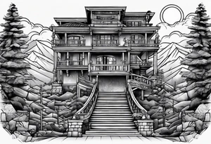 The text "Never Stop Building" designed to indicate climbing stairs tattoo idea