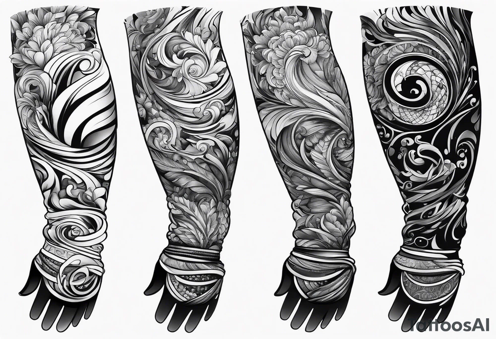 Swirling black ink, sleeve, glove tattoo idea